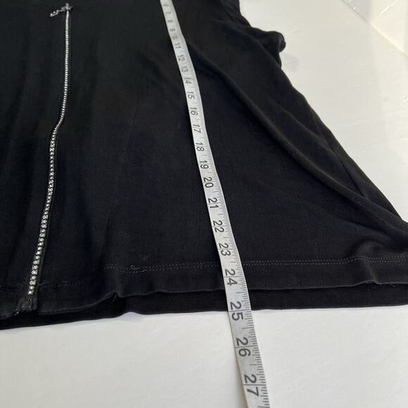 Chico’s Travelers Front Zip Cardigan Size 3 Black XL Rhinestones V Neck Acetate - Picture 11 of 11